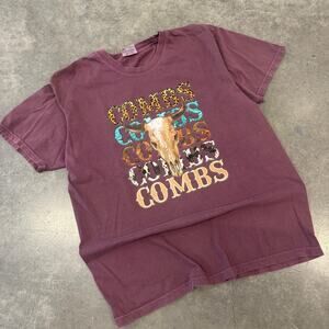 Vintage Y2K Luke Combs Country Concert Band Graphic Tee Purple Maroon L